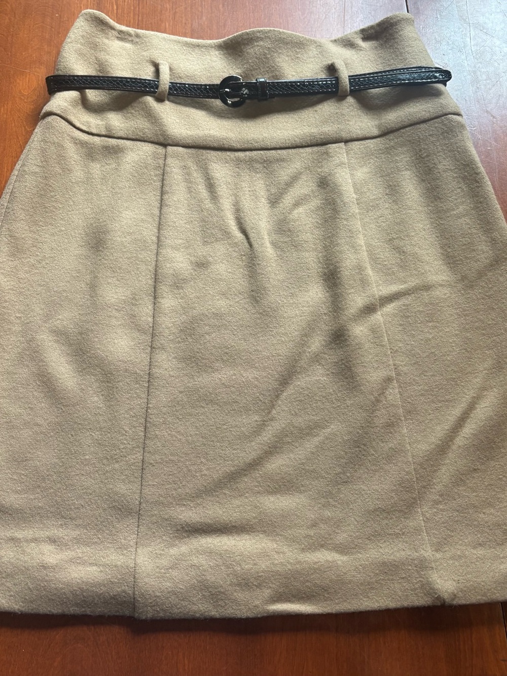 High-Waist Camel A-Line wool Skirt with Brown Belt